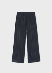 Mayoral navy pinstripe wide-leg trousers – back flat lay showing elasticated waistband and wide-leg silhouette
