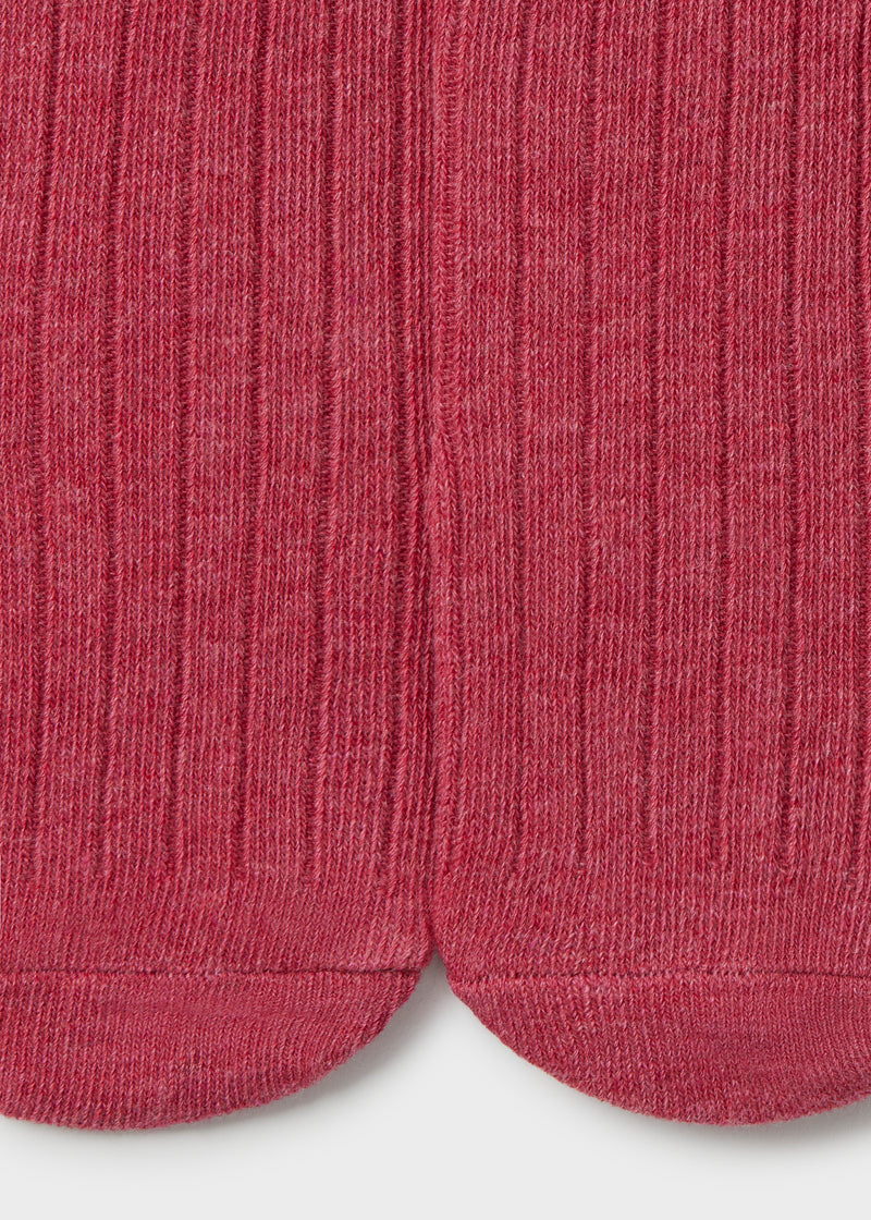 Mayoral girls raspberry ribbed tights – product flat lay showing full tights with elasticated waistband and reinforced toe