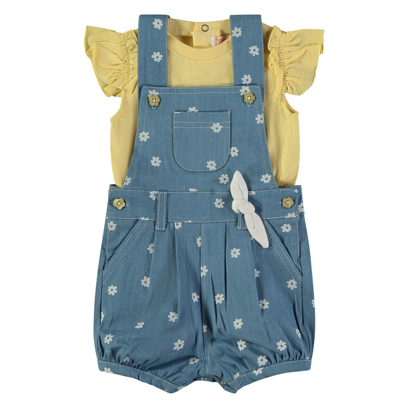 Babybol Floral Denim Dungaree & Tee 2 Pieces Set | Yellow 161033