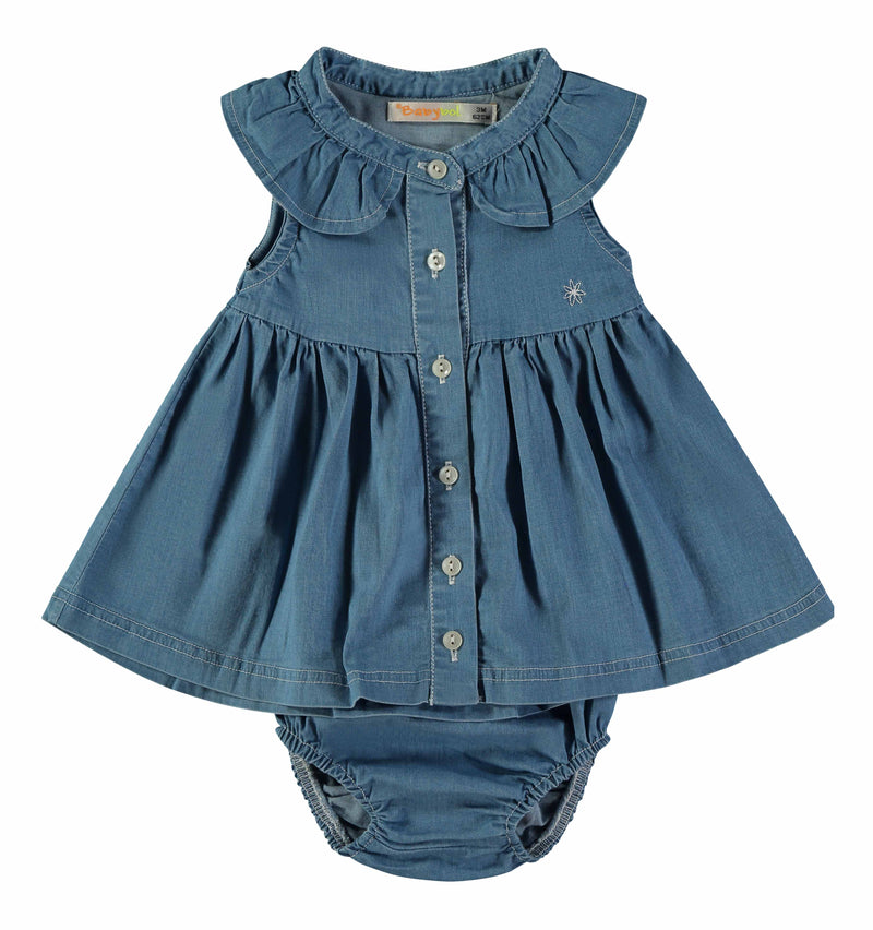 Babybol Ruffle Dress with Bloomer | Denim 161037