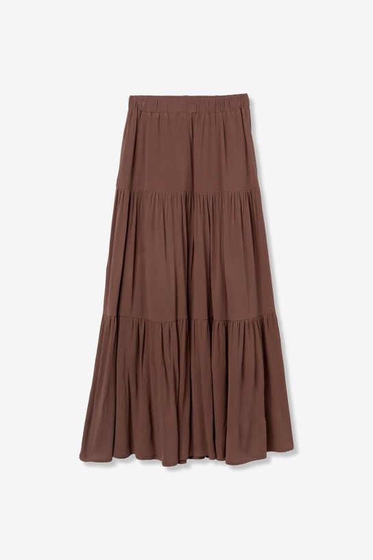 Tiffosi Camponesa Maxi Skirt Layered Gathers | Chocolate 10066364