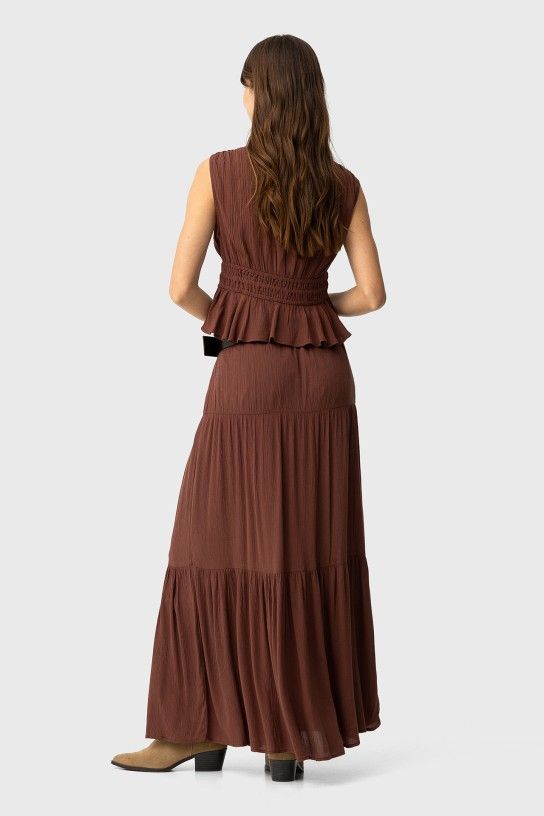 Tiffosi Camponesa Maxi Skirt Layered Gathers | Chocolate 10066364