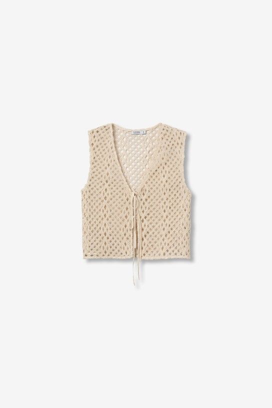 Tiffosi Emma Crochet Tie-Front Vest | Beige 10065285