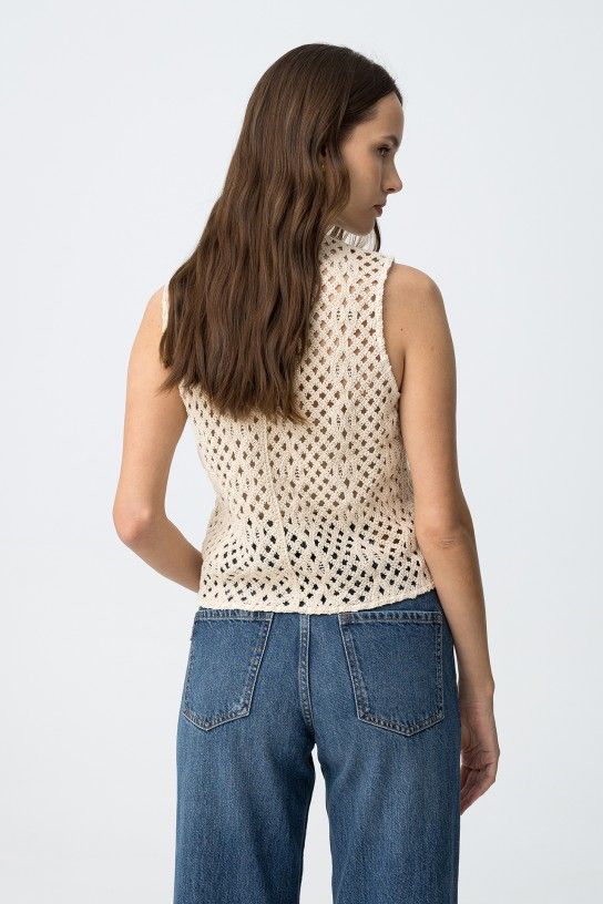 Tiffosi Emma Crochet Tie-Front Vest | Beige 10065285