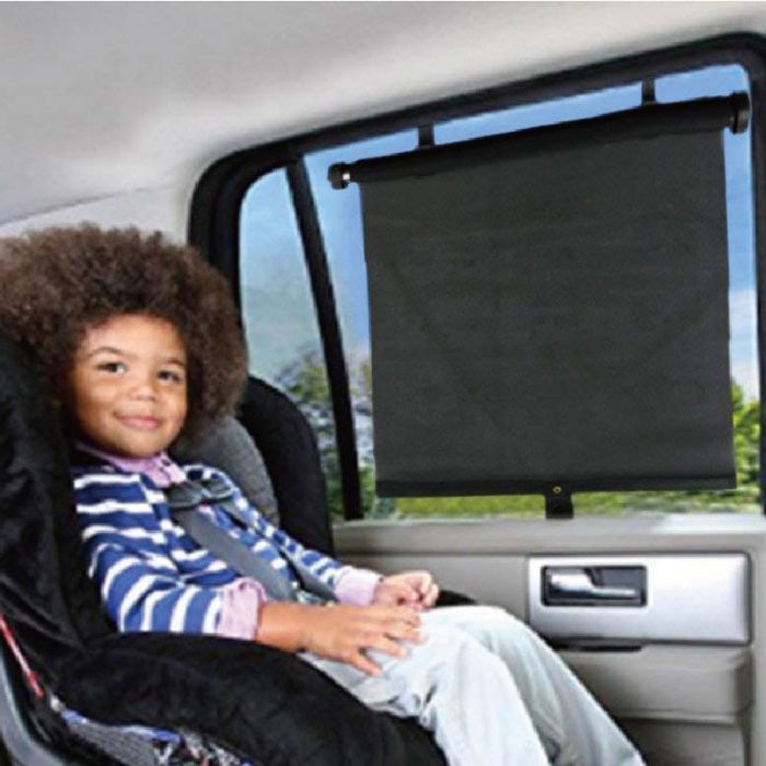 Asalvo car roller sunblind fitted to car window with child in seat