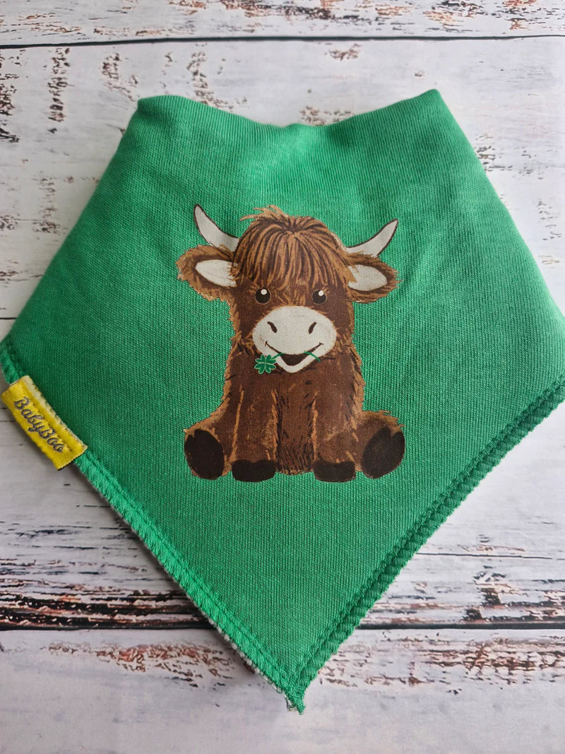 BabyBoo Highland Cow Organic Cotton Bandana Bib | Green