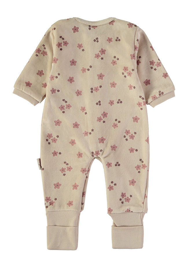 Babybol Baby Girl Floral Velour Sleepsuit | Beige 260029