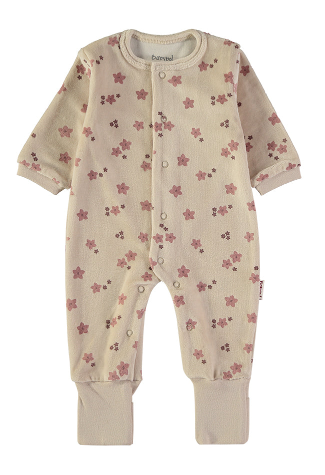 Babybol Baby Girl Floral Velour Sleepsuit | Beige 260029