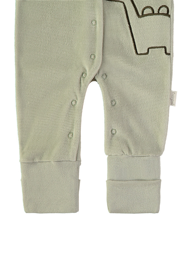 Babybol Baby Boy Dinosaur Velour Sleepsuit | Khaki 260038