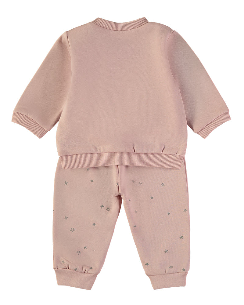 Babybol pink bear sweatshirt and star print joggers set - back view