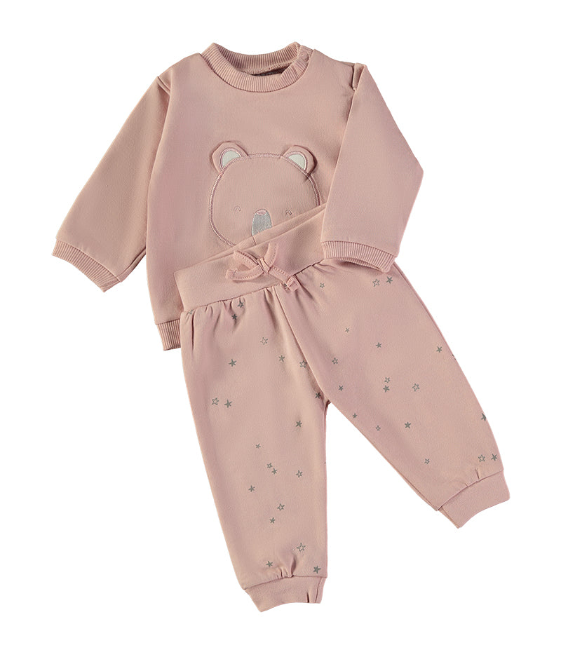 Babybol pink bear sweatshirt and star print joggers set - detail view