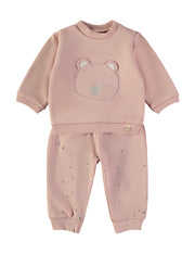 Babybol pink bear sweatshirt and star print joggers set - front view
