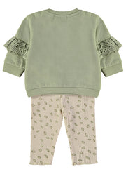 Babybol sage green sweatshirt and cream leggings set - back view