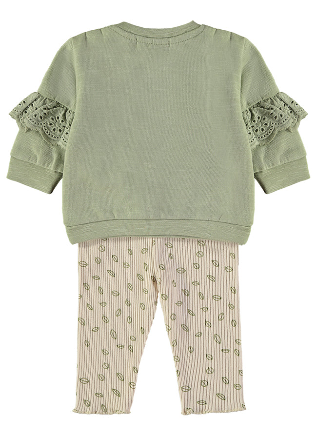 Babybol sage green sweatshirt and cream leggings set - back view