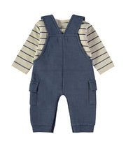 Babybol navy tiger dungarees and striped top set - back view