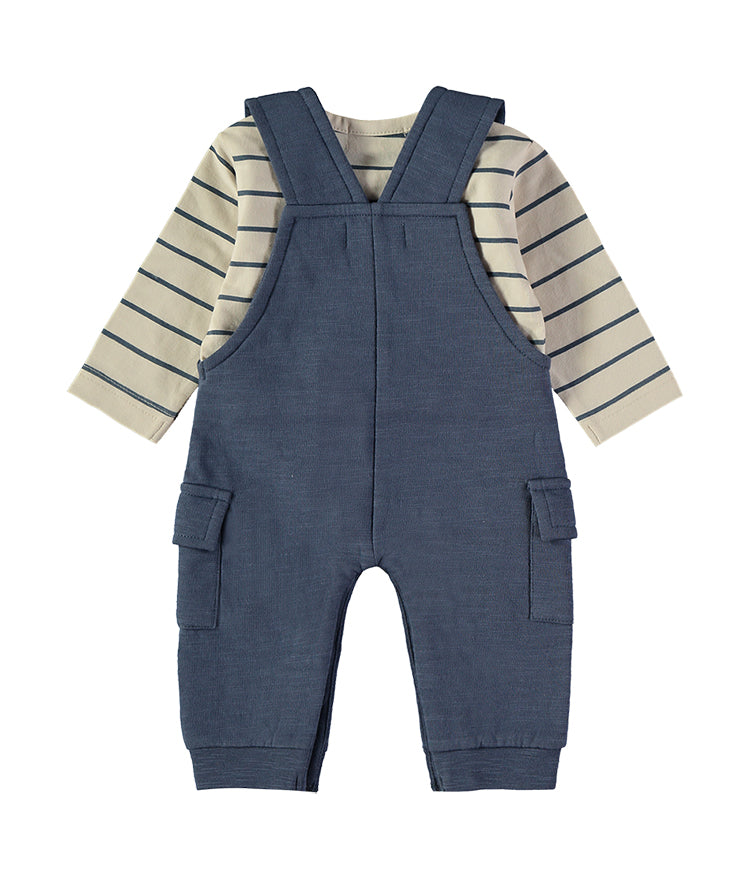 Babybol navy tiger dungarees and striped top set - back view