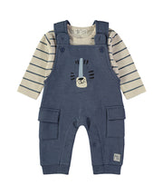Babybol navy tiger dungarees and striped top set - front view