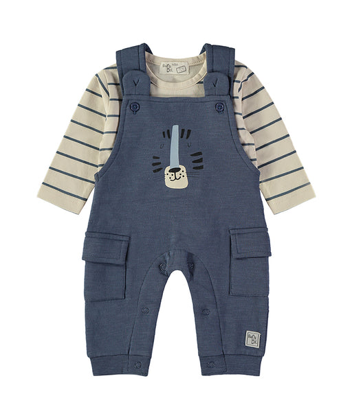 Babybol navy tiger dungarees and striped top set - front view