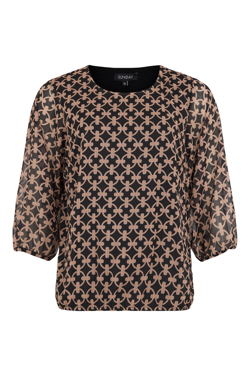 Sunday Geo Print Balloon Sleeve Chiffon Blouse | Camel 6398 6621