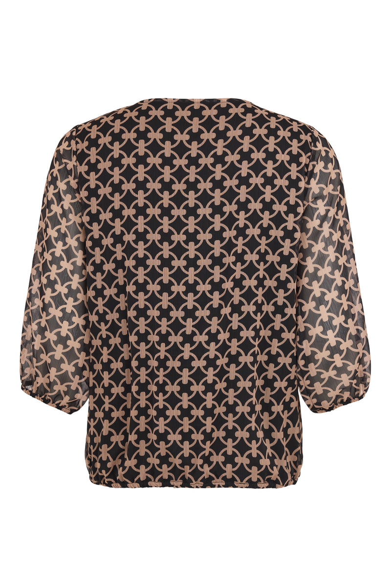 Sunday Geo Print Balloon Sleeve Chiffon Blouse | Camel 6398 6621