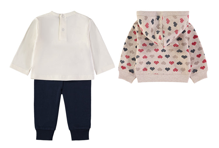 Babybol 3-piece heart print hoodie, top and joggers set - back view