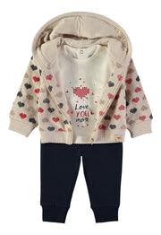 Babybol 3-piece heart print hoodie, top and joggers set - detail view