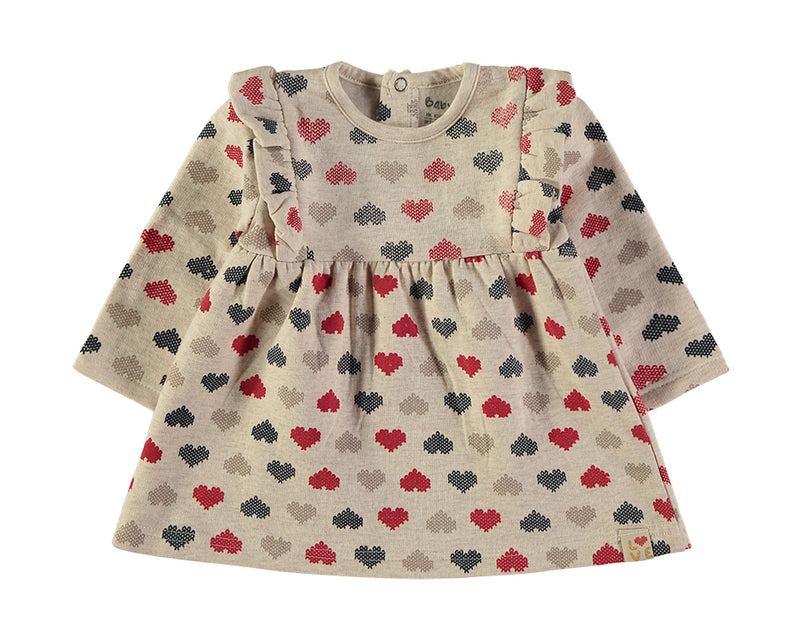 Babybol cross-stitch heart print ruffle dress - front view