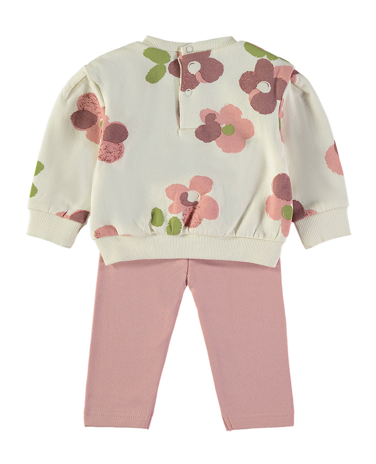 Babybol floral sweatshirt and pink leggings set - back view