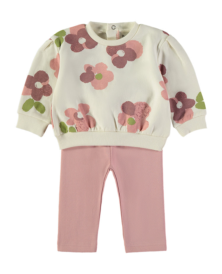 Babybol floral sweatshirt and pink leggings set - front view