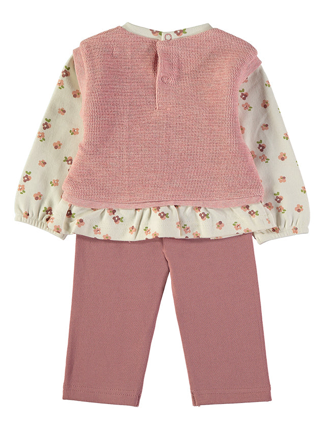 Babybol Baby Girl Knit Vest & Floral Top 2-Piece Set | Pale Pink 261012