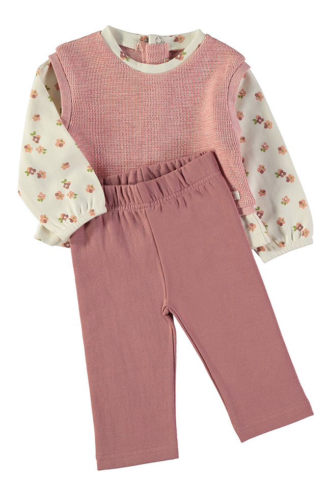 Babybol Baby Girl Knit Vest & Floral Top 2-Piece Set | Pale Pink 261012