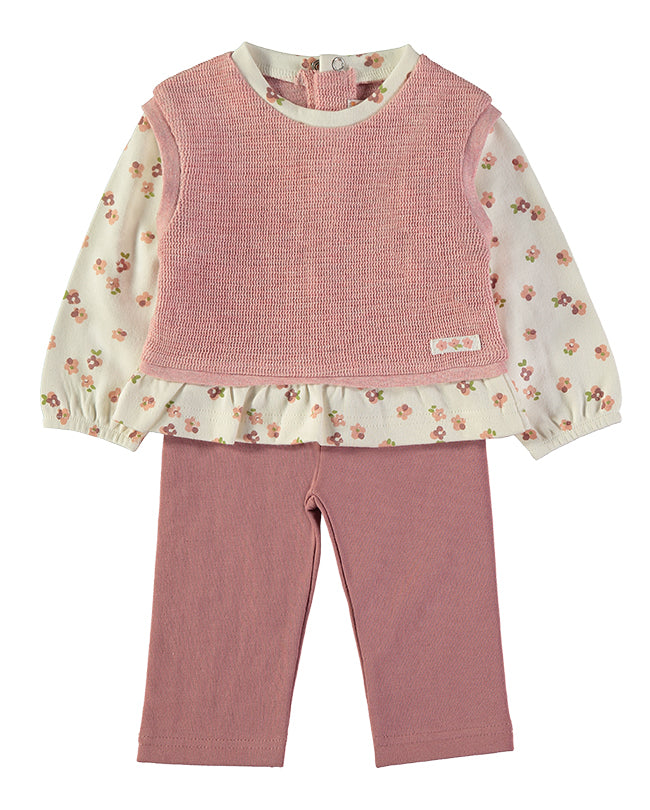 Babybol Baby Girl Knit Vest & Floral Top 2-Piece Set | Pale Pink 261012