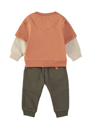 Babybol ROARsome sweatshirt and khaki joggers set - back view