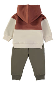 Babybol lion face colour-block hoodie and khaki joggers set - back view
