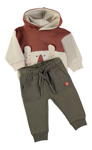 Babybol lion face colour-block hoodie and khaki joggers set - detail view