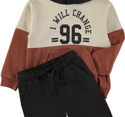 Babybol I Will Change 96 colour-block hoodie and black joggers set - detail view