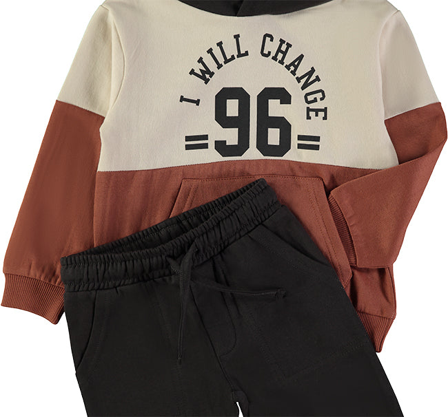 Babybol I Will Change 96 colour-block hoodie and black joggers set - detail view