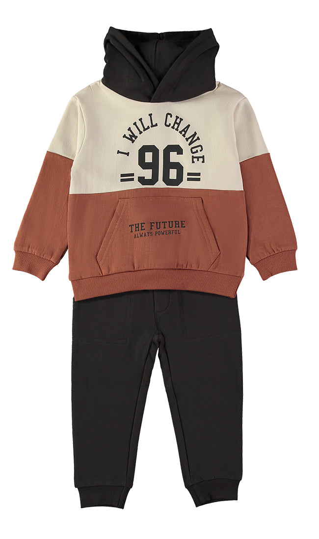Babybol I Will Change 96 colour-block hoodie and black joggers set - front view