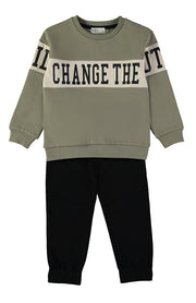 Babybol Change The Future khaki sweatshirt and black joggers set - front view