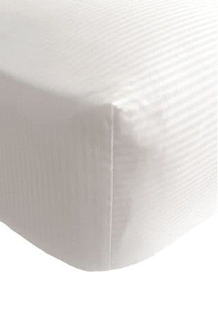 300TC Satin Stripe Fitted Sheet White