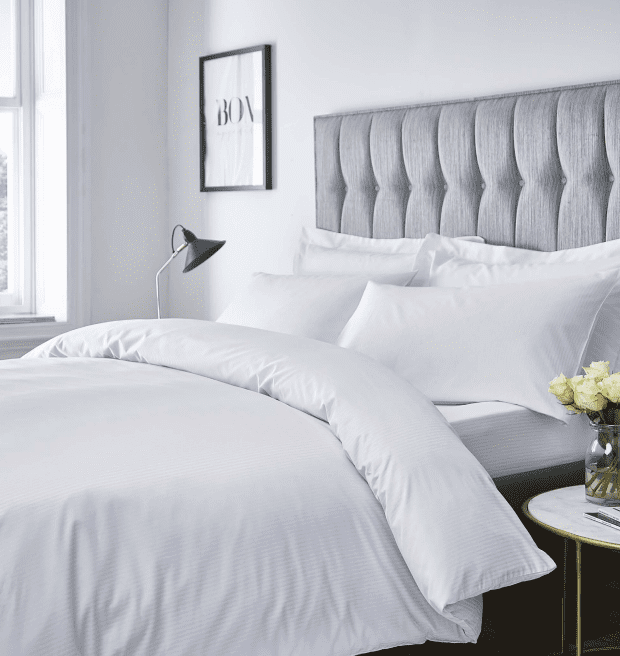 300TC Satin Stripe Fitted Sheet White
