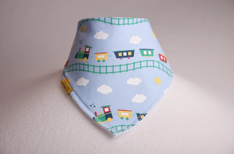 BabyBoo Choo Choo Trains Organic Cotton Dribble Bib | Blue