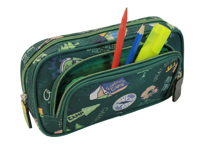 Freelander Kids' Double Zip Pencil Case | Green 35F083