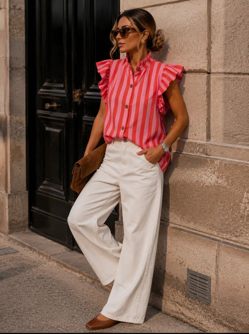 Emma & Ashley Striped Ruffle Blouse | Orange CH299