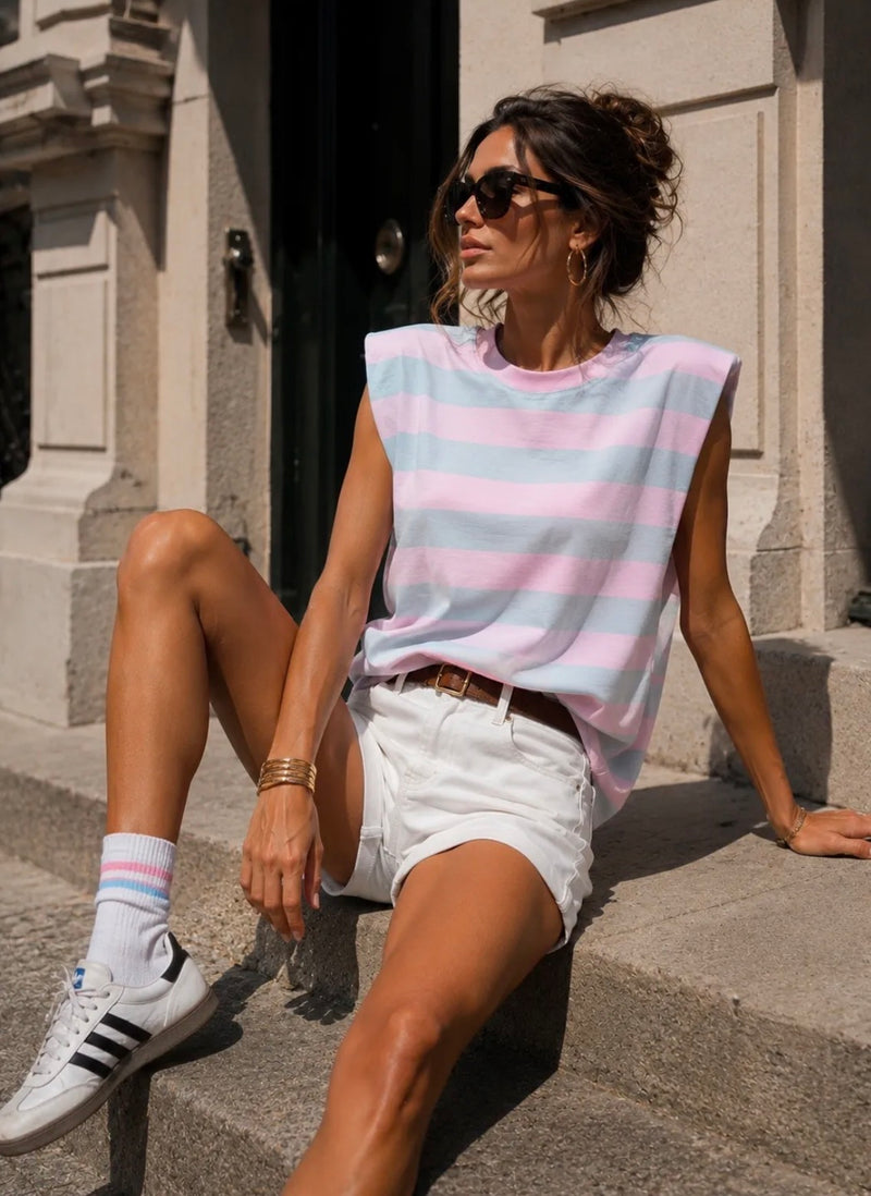 Emma & Ashley Emery Striped Oversized Tee | Pink Stripe TE529