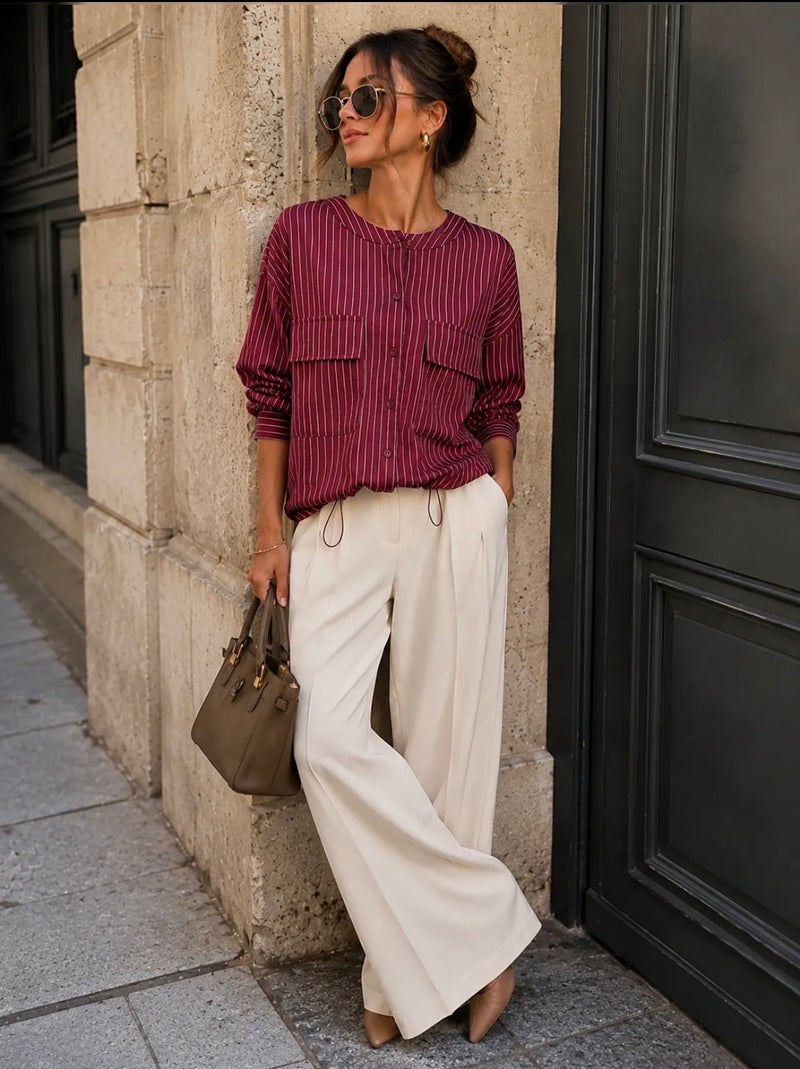 Emma & Ashley Elisia Striped Blouse | Wine CH317