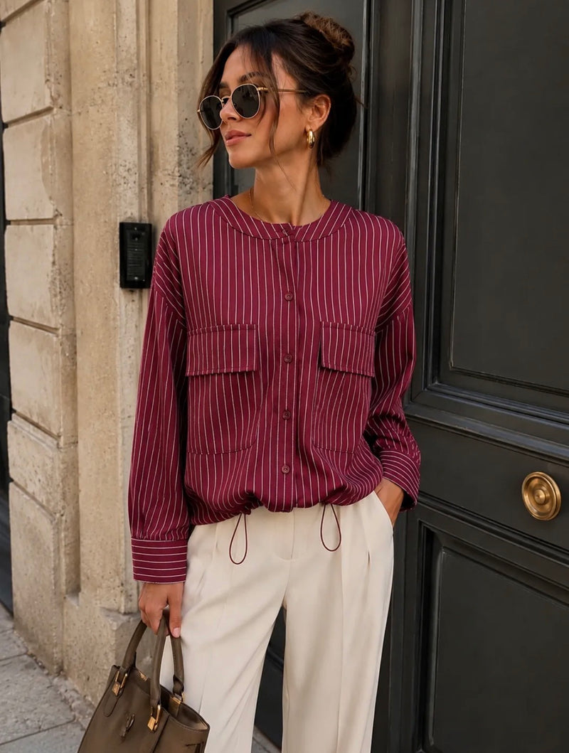 Emma & Ashley Elisia Striped Blouse | Wine CH317