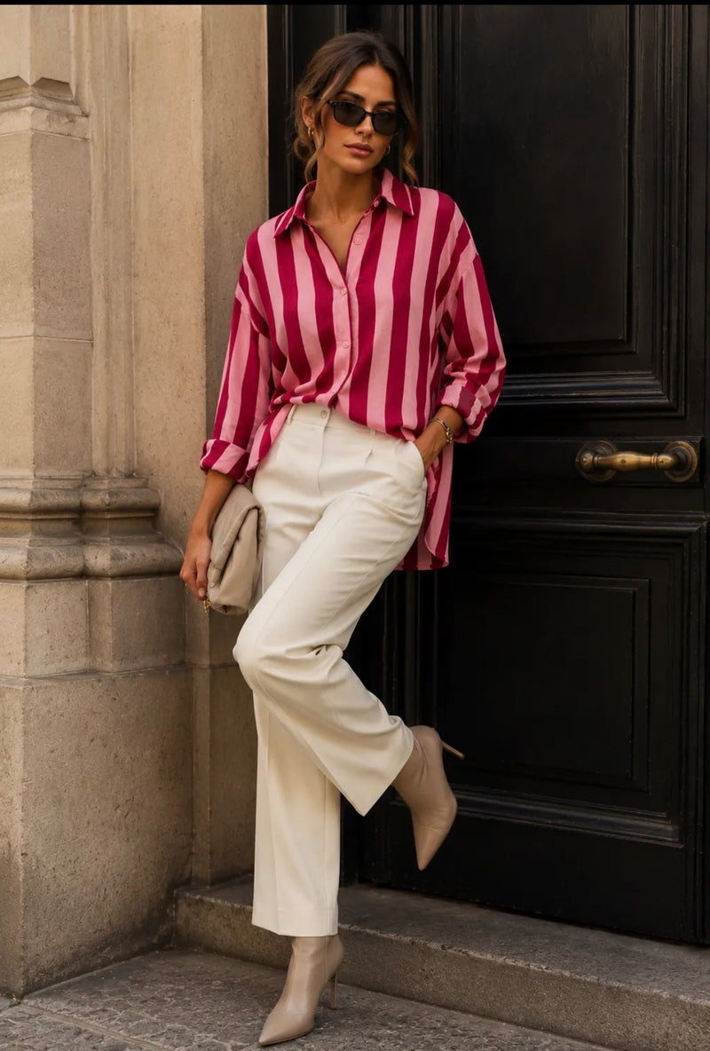 Emma & Ashley Josie Blouse | Wine Stripe CH375