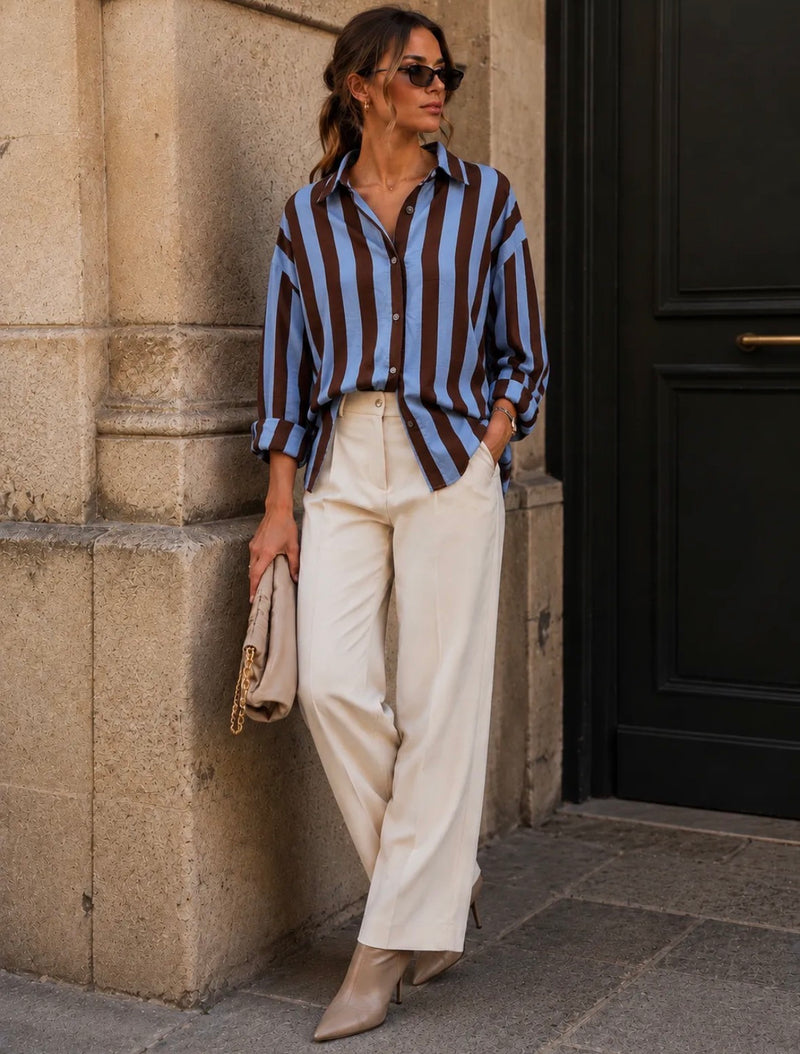 Emma & Ashley Josie Blouse | Brown Stripe CH375