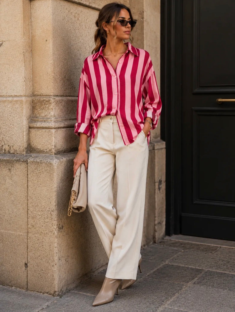 Emma & Ashley Josie Blouse | Wine Stripe CH375
